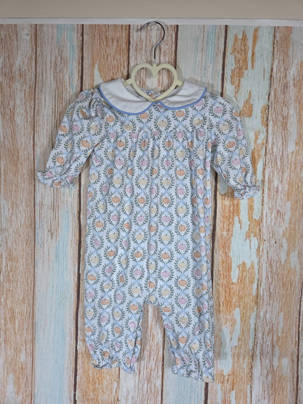 Cecil & Lou Classic Pumpkin Print One-Piece w/Peter Pan Collar. Thanksgiving